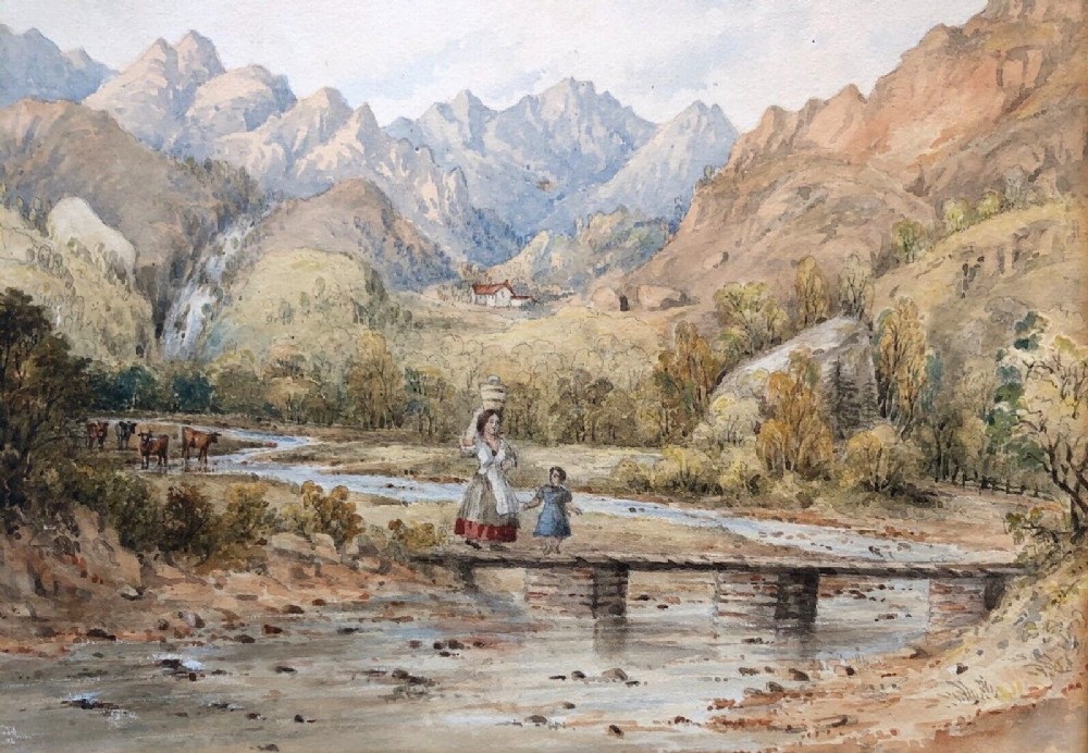 Attributed to James Drummond 19th Century Antique Watercolour Painting Sour Milk Force Grasmere English Lake District Landscape