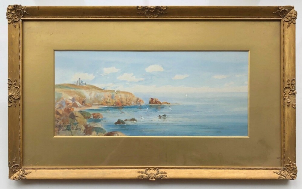 Thomas Sidney Signed Original Antique Watercolour Painting The Lizard Cornwall