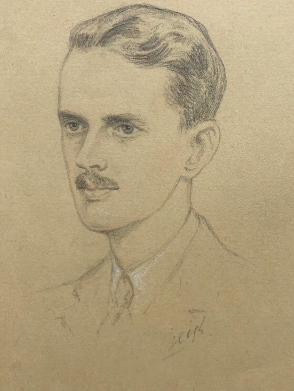 Signed Leigh Original WW2 Vintage Pencil & Pastel Portrait Sketch Drawing British Soldier Mounted & Framed
