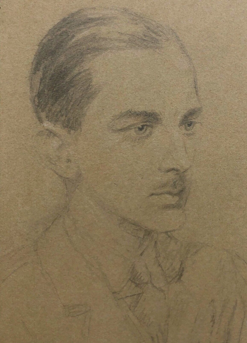 Signed Leigh Original Early 20th Century Vintage Pastel Portrait Drawing British WW2 Soldier