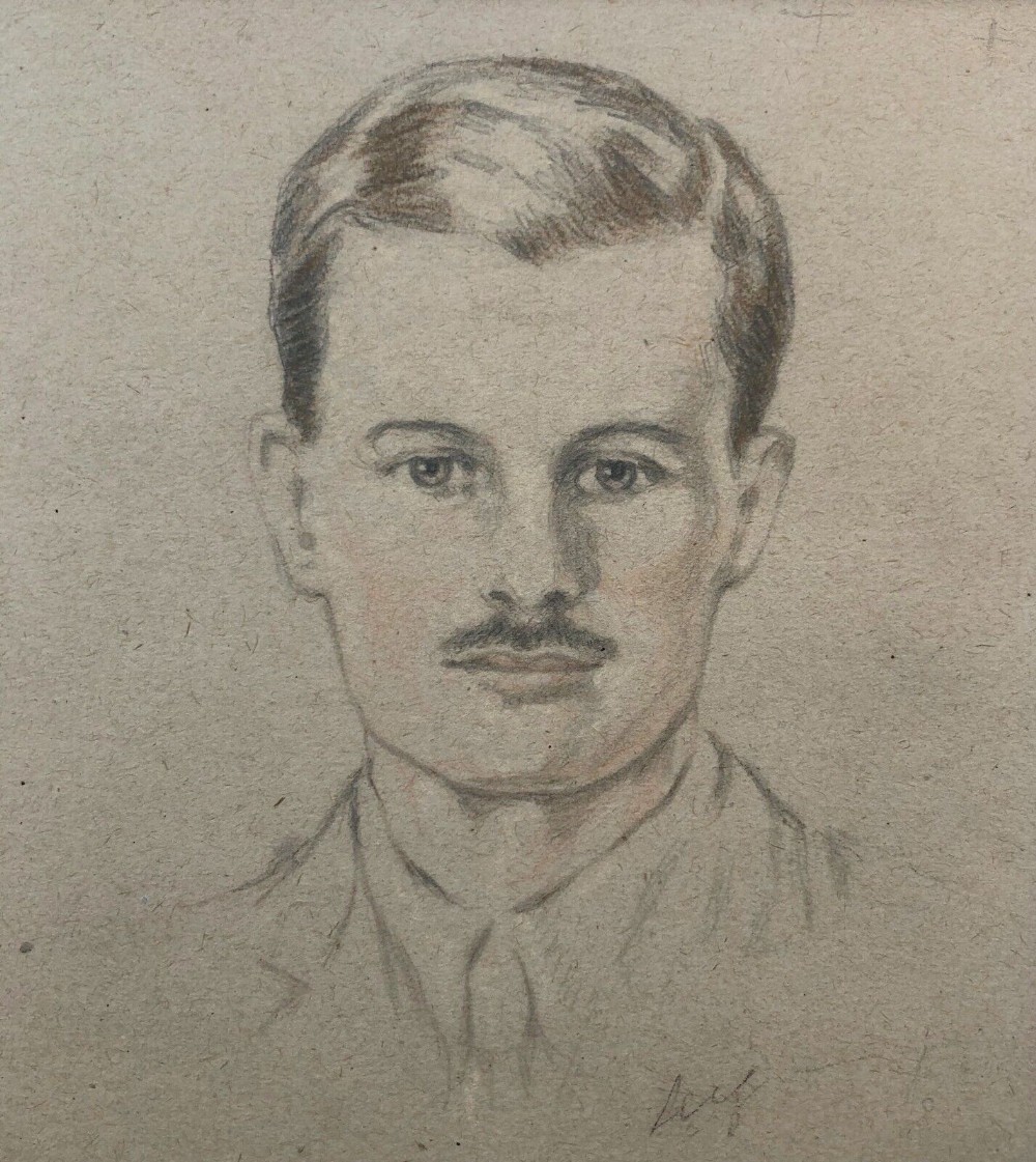 Signed Leigh Original Early 20th Century Vintage Pencil Drawing Sketch of a British Soldier