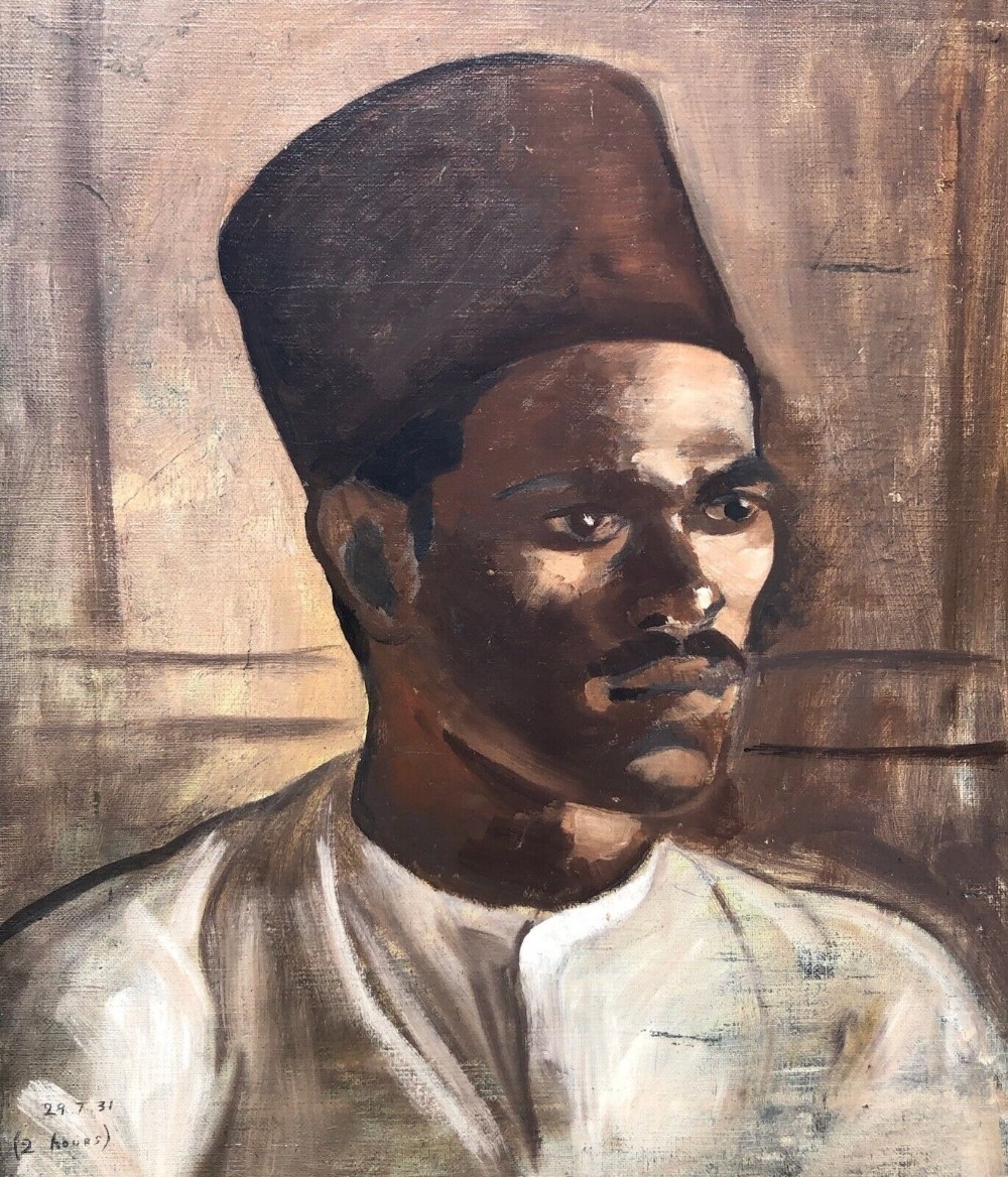 British School Dated 1931 Original Early 20th Century Antique Oil Painting Canvas laid onto Board, Portrait of North African Gentleman