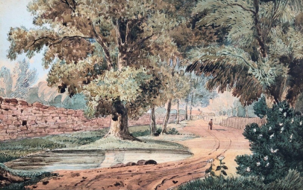 Attributed to Edward Dayes Original late 18th Century English Antique Watercolour Painting Essex Byway Landscape