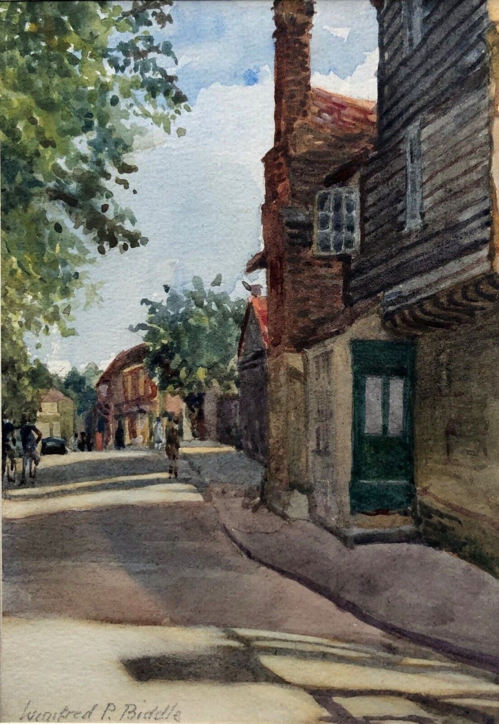 Winifred P Biddle Signed Original early 20th Century Antique Watercolour Painting Thames Ditton, Surrey English Landscape