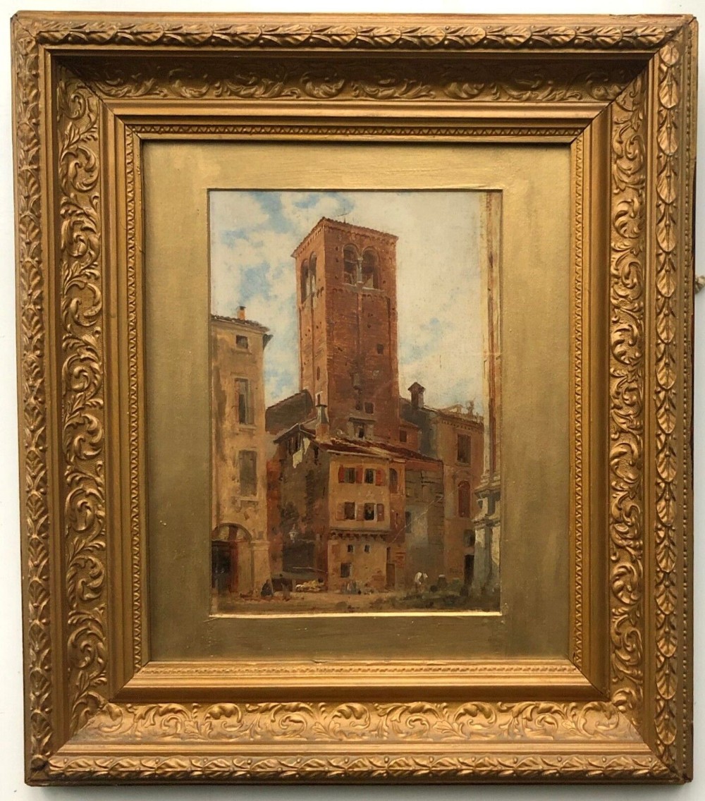 Initialled RPB Early 19th Century Circle of RP Bonington Original Antique Oil Painting Italian Plaza in Gilt Frame