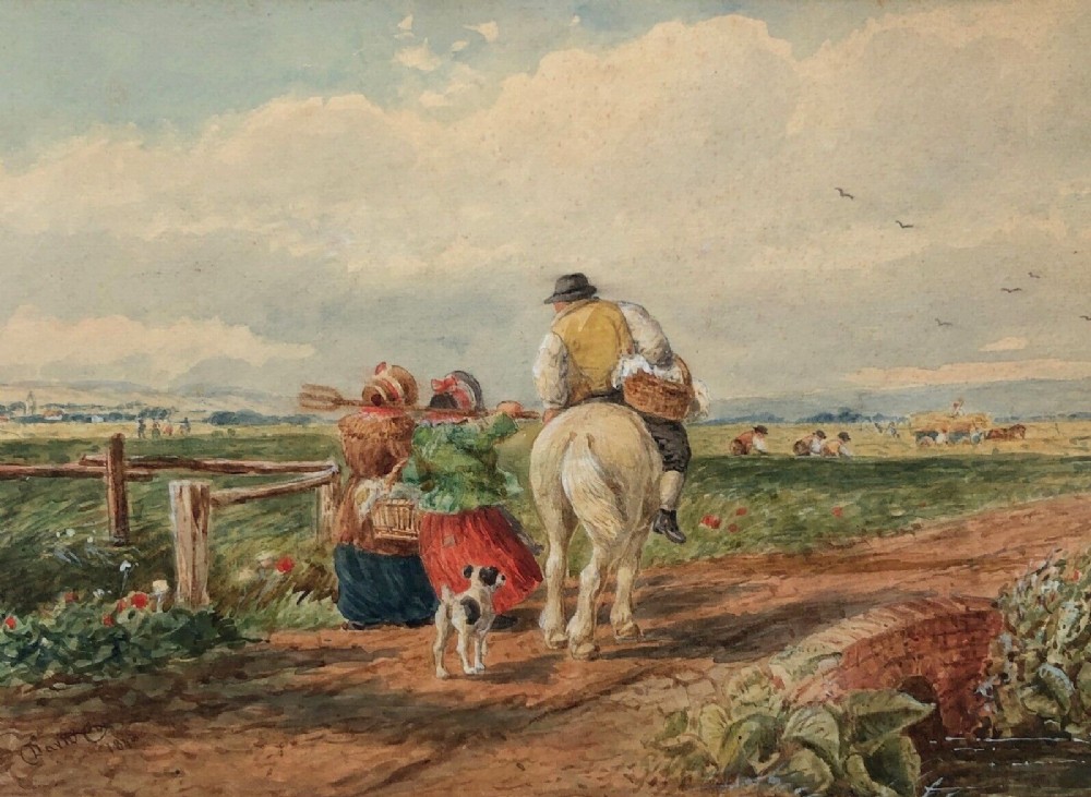 David Cox 1843 Original 19th Century Antique Watercolour Painting Farmworkers Haymaking English Landscape