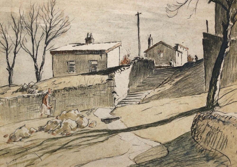 John Smith Atherton Signed Early 20th Century Original Vintage Pencil & Watercolour Painting Grassington Village Yorkshire English Landscape