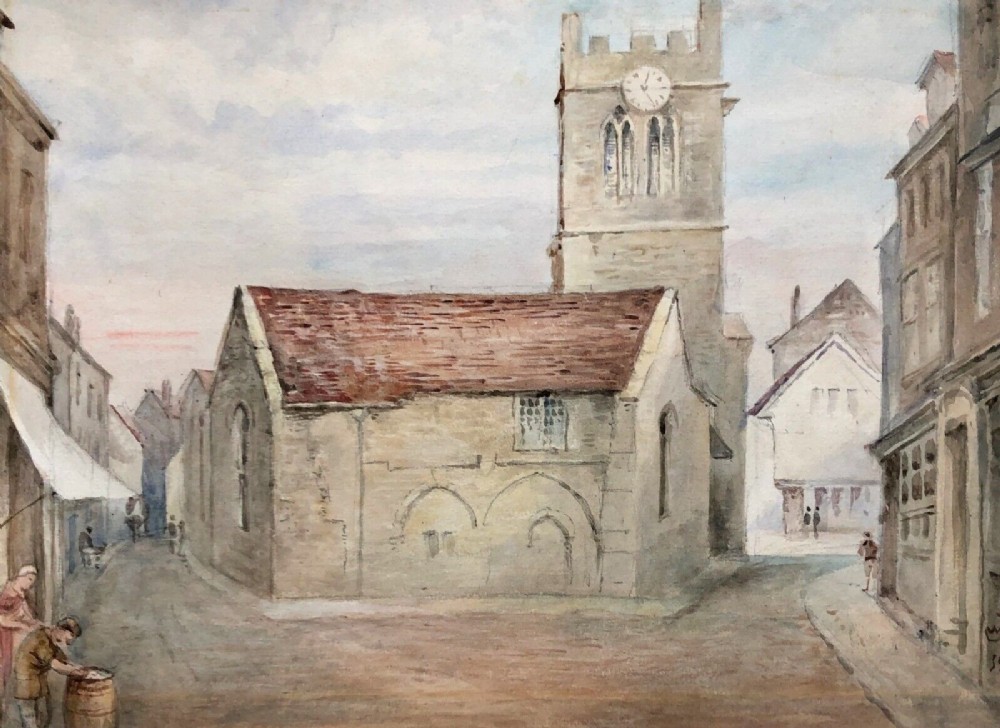 Signed JWK 1923 Attributed to John Ward Knowles Original Early 20th Century Antique Watercolour Painting Kings Square York, with now Demolished Christ Church.