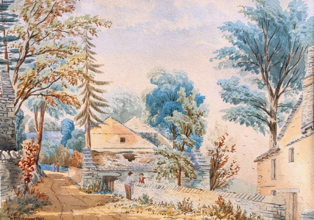 WT Longmire 1867 Signed Original 19th Century Victorian Antique Watercolour Painting Town End, Troutbeck in Westmorland English Landscape
