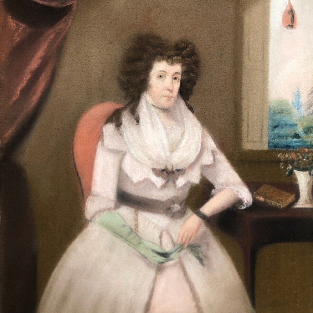 Original 18th Century Antique Pastel Portrait Study of a Georgian Lady seated by a Window