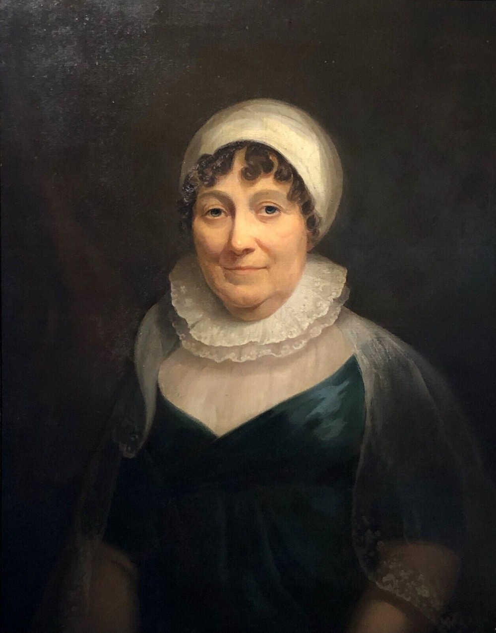 Large Original Late 18th Century Antique Oil Painting on Canvas Bust Portrait of Elizabeth Bisbrowne
