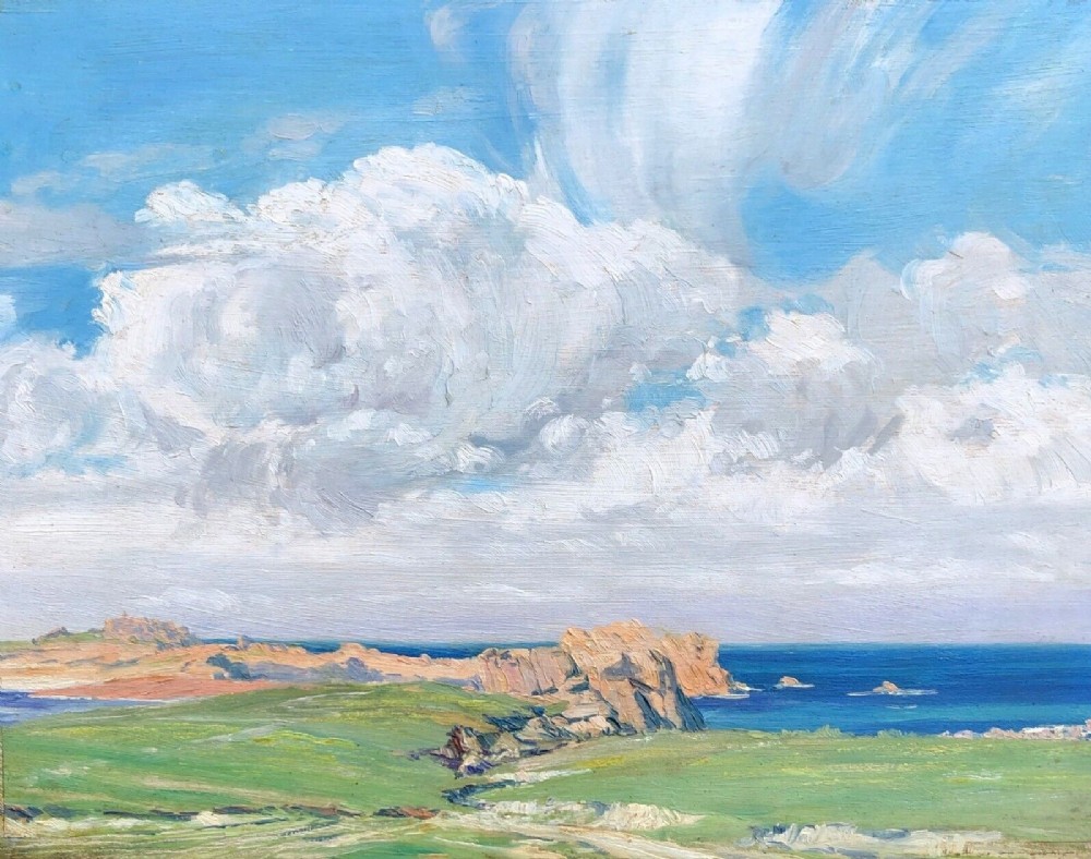 Attributed to Arthur Bowmar Porter Original Early 20th Century Antique Oil Painting on Wood Panel Channel Islands Seascape Landscape