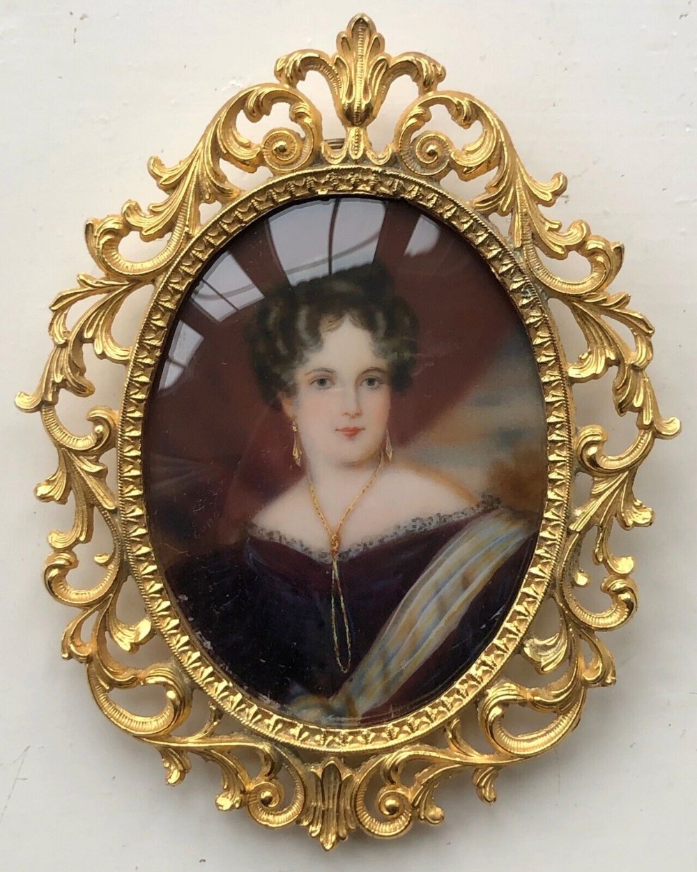 Signed Original 19th Century Antique Miniature Watercolour Portrait Painting of a Victorian Lady