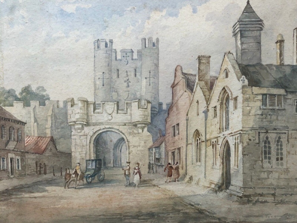 Signed verso JWK Attributed to John Walker Knowles Original C19th Antique Watercolour Painting Micklegate Bar Historic York Cityscape