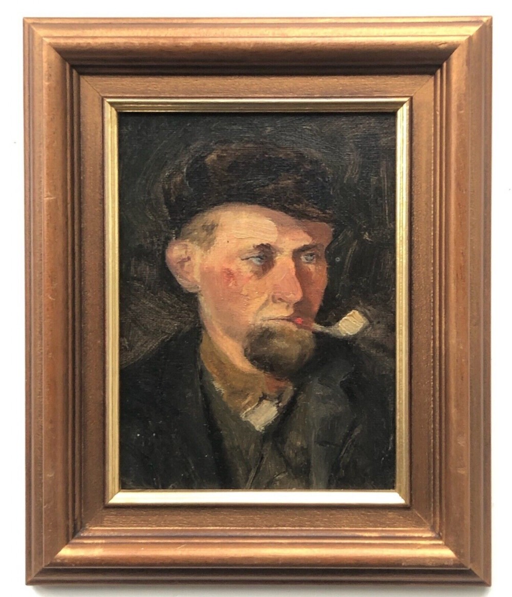Manner of Van Gogh Original 19th Century Antique Dutch School  Oil Painting on Canvas Board Portrait of a Man Smoking a Pipe