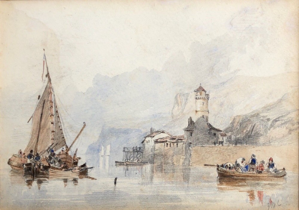 'JWC 'Initialled John Wilson Carmichael Original 19th Century Antique Watercolour Painting Fishing off the Italian Coast