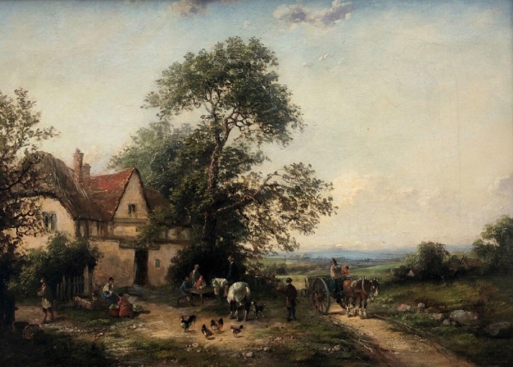 Attributed to Georgina (George) Lara Original 19th Century Antique Oil Painting on Canvas Victorian Farmstead Landscape