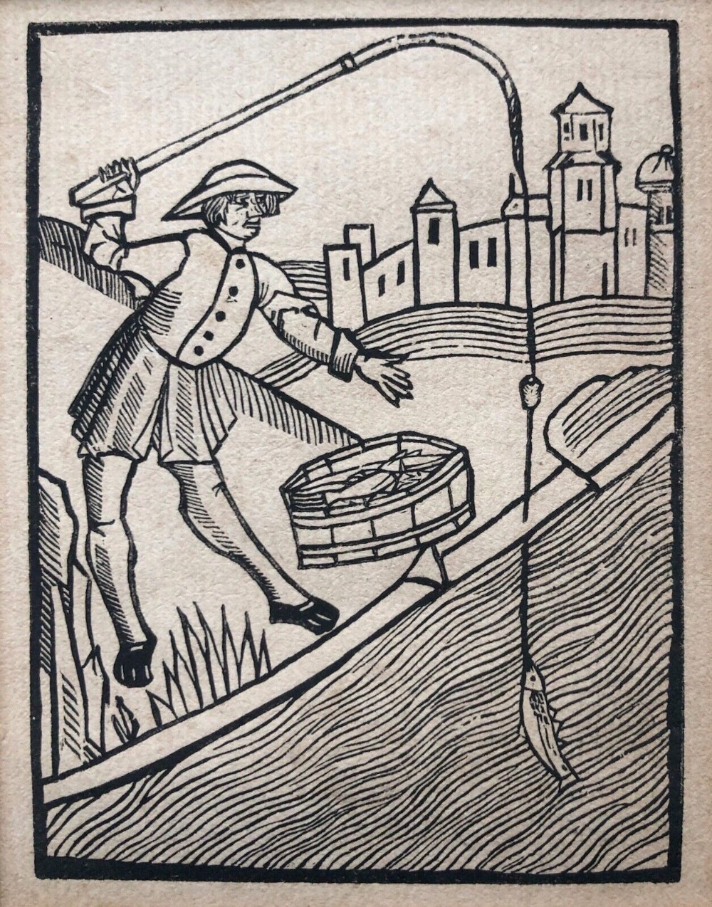 Antique 19th Century Original Woodblock Print from 'The Treatyse of Fysshynge with an Angler'