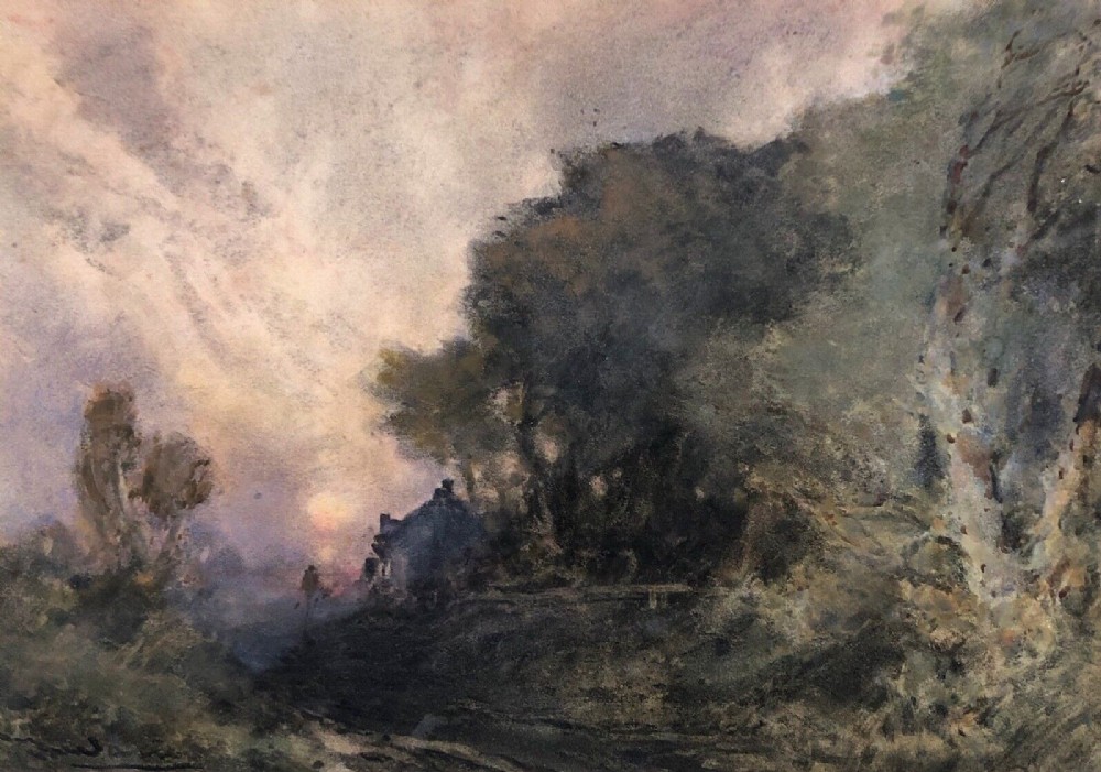 Stephen Frank Wasley Signed Original late 19th Century Antique Watercolour Painting, Sunset, Shincliffe Durham English Landscape