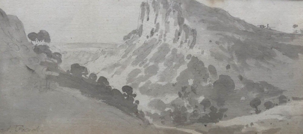 Nicholas Pocock 1794 Signed Original late 18th Century Antique Grisaille Watercolour Painting High Torr from Hag Wood Matlock Derbyshire English Landscape