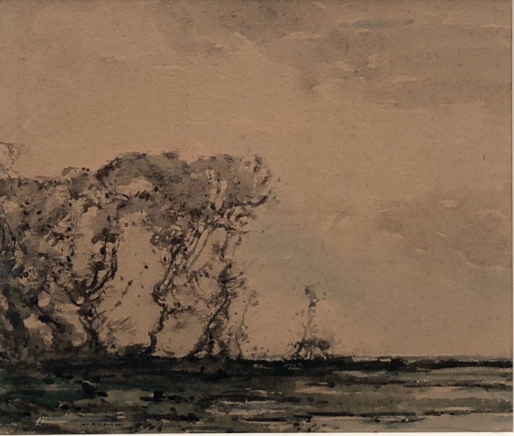 Kershaw Schofield Signed Original Early 20th Century Antique Watercolour Painting Tree & Estuary English Landscape