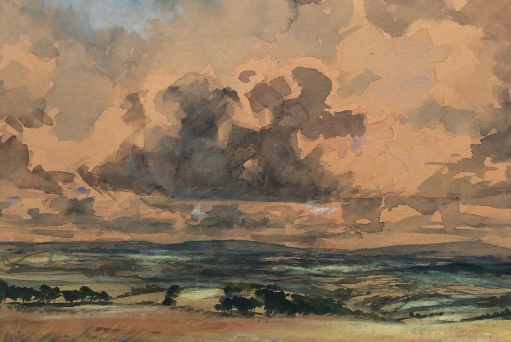 Original Early 20th Century Antique Watercolour Painting Exmoor From Anstey Gate English Landscape