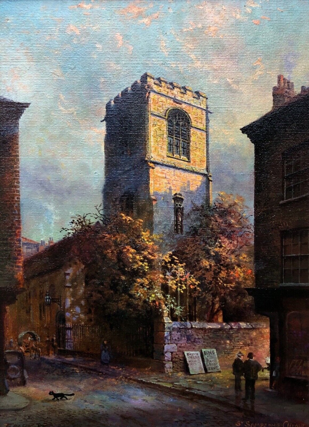 Frank Wood (19)22 Signed Original early 20th Century Antique Oil Painting on Board St Sampson's Church York Yorkshire Cityscape