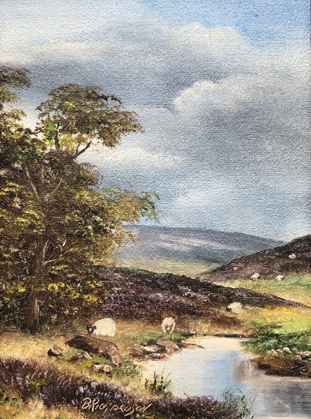 Brian Richardson Signed mid 20th Century Vintage Oil Painting Sheep N Yorkshire Moors Landscape