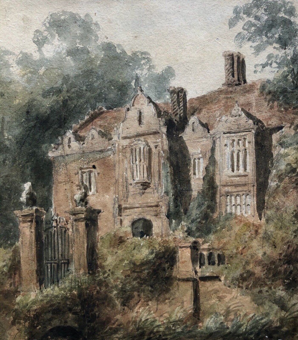Peter De Wint Original early 19th Century English Watercolour Painting, The Old Rectory at Stone, Staffordshire Architectural Landscape Study