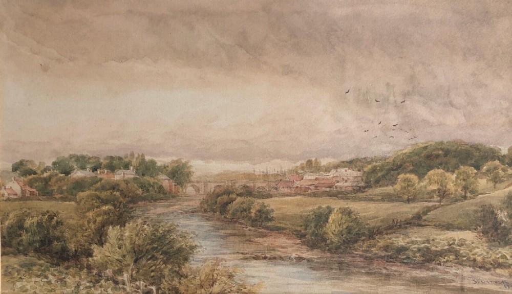 James Orrock Signed 1877 Original 19th Century Watercolour Painting 'Croft on Tees, Darlington' English River Landscape