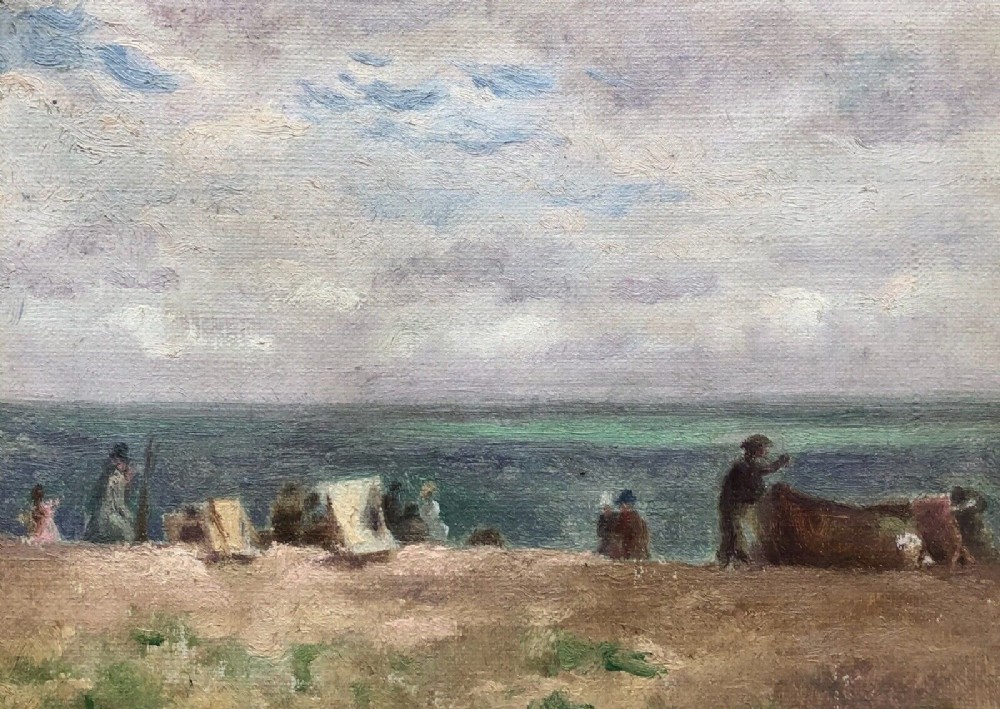 Harold Hope Read Original Early 20th Century Vintage Oil Painting on Board Figures on a Beach English Seascape 