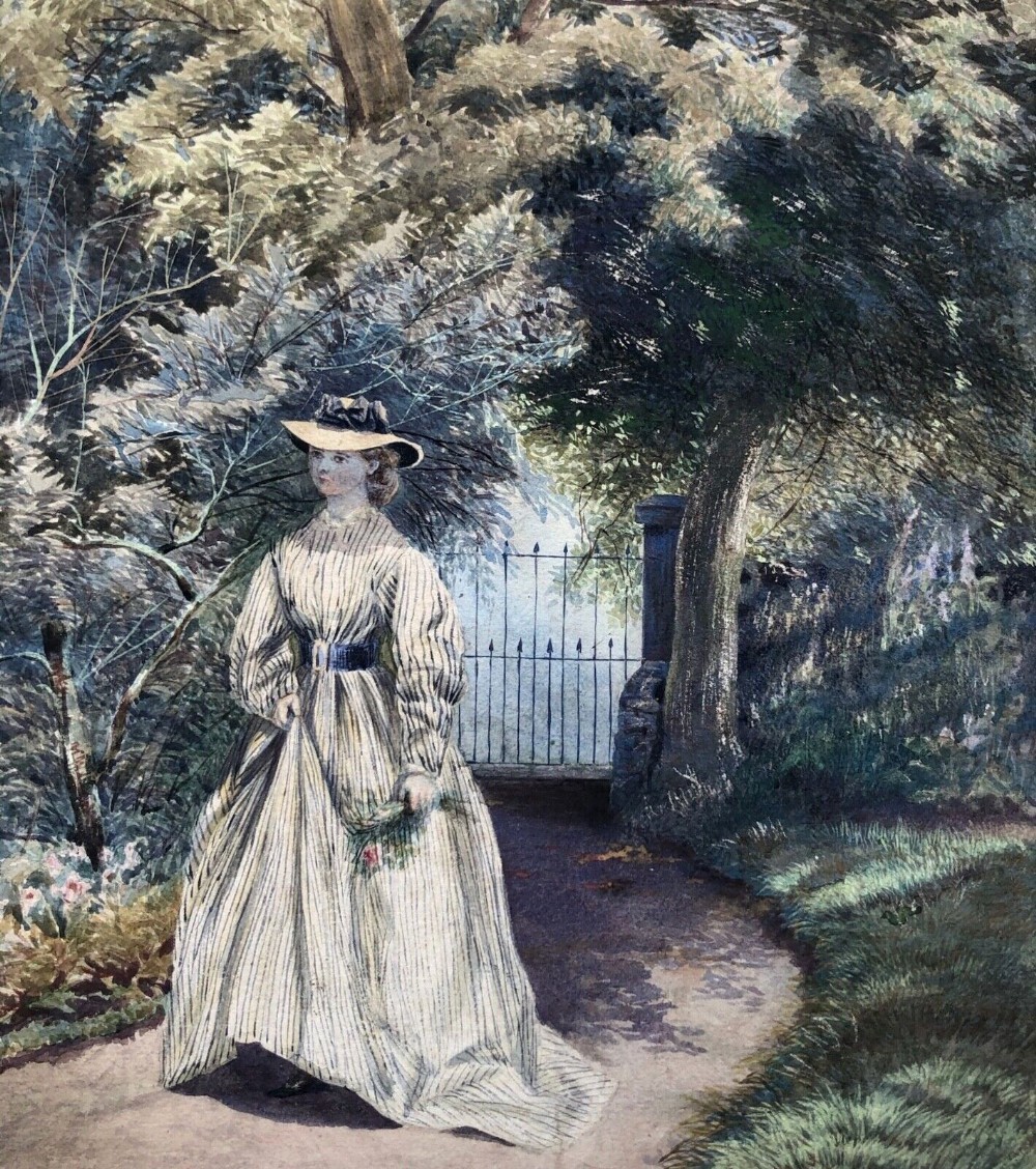 Original mid 19th Century Antique Watercolour Painting Miss Clarke of Chester A Victorian Portrait of a Young Lady