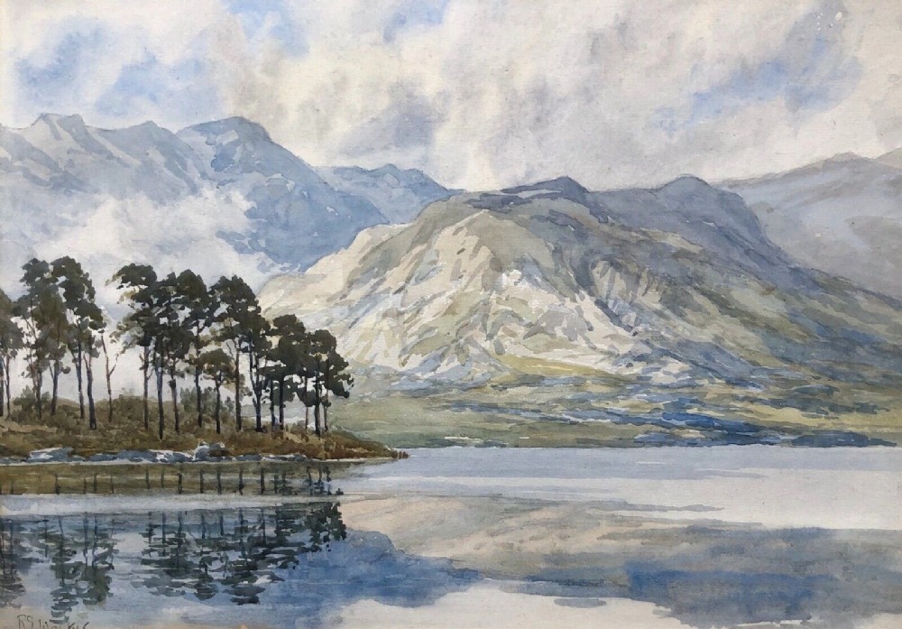 RE Walker Signed Early 20th Century Vintage Watercolour Painting Friars Crag Derwentwater Keswick, Cumbria English Lake District Landscape