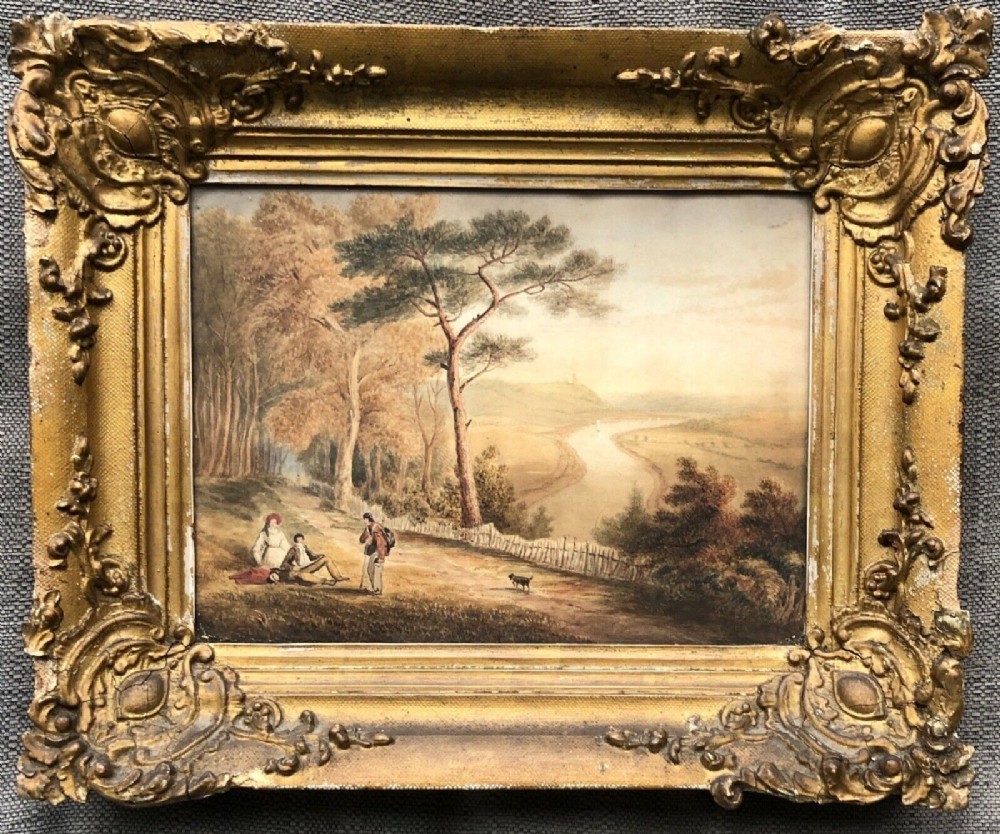 Bristol School Original early 19th Century Antique Watercolour Painting Clifton from Shirehampton Avon English Landscape