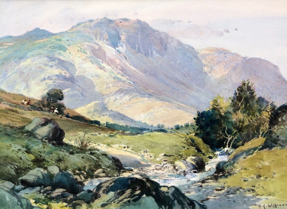 Henry Robinson Wilkinson Signed Early 20th Century Antique Watercolour Painting Little Langdale Valley Cumbria English Lake district Landscape