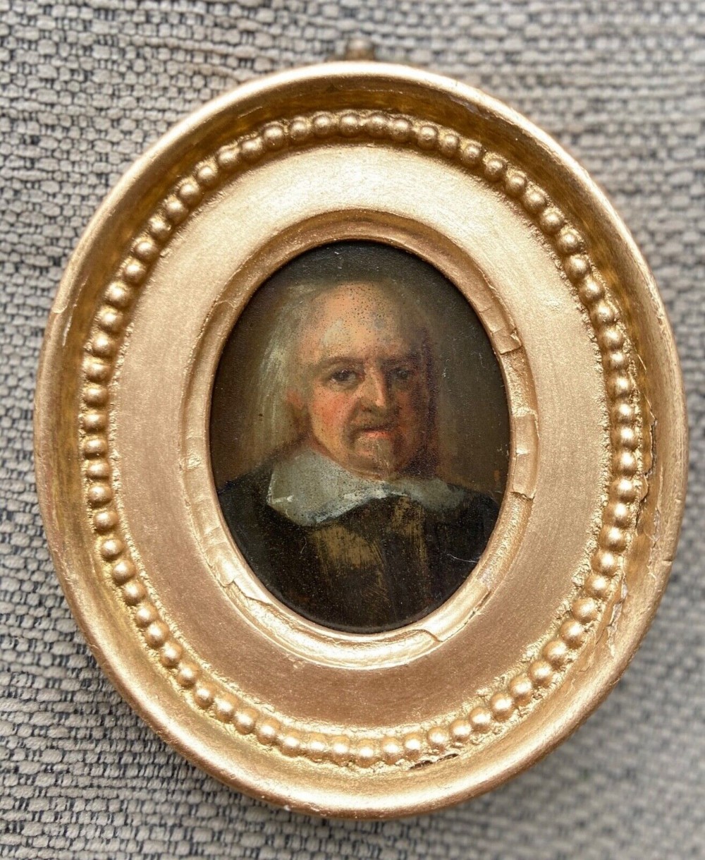 Original early 19th Century Antique Oil Painting on Copper Oval a Miniature Portrait of Elderly Gentleman