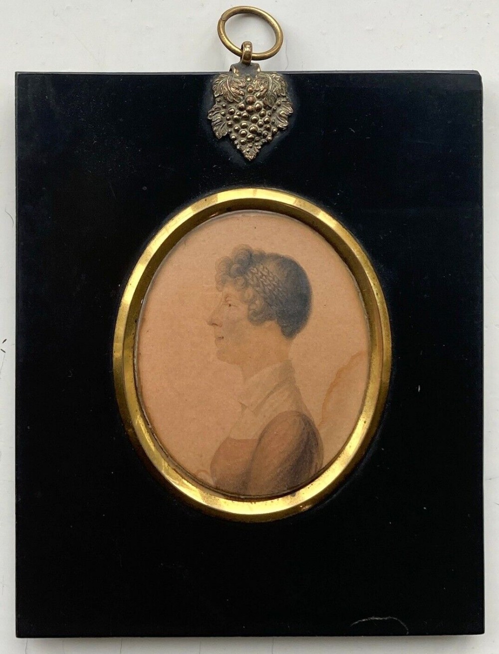 Original early 19th Century Antique Miniature Watercolour Painting, Profile Portrait of a Georgian Lady Dated 1812