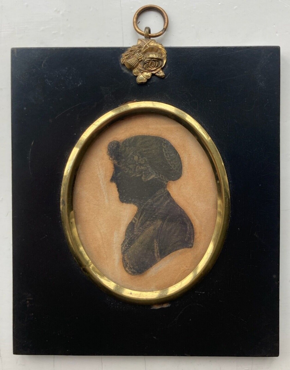 Original 18th Century Antique Silhouette Miniature Portrait of a Female Figure dated 1715 verso