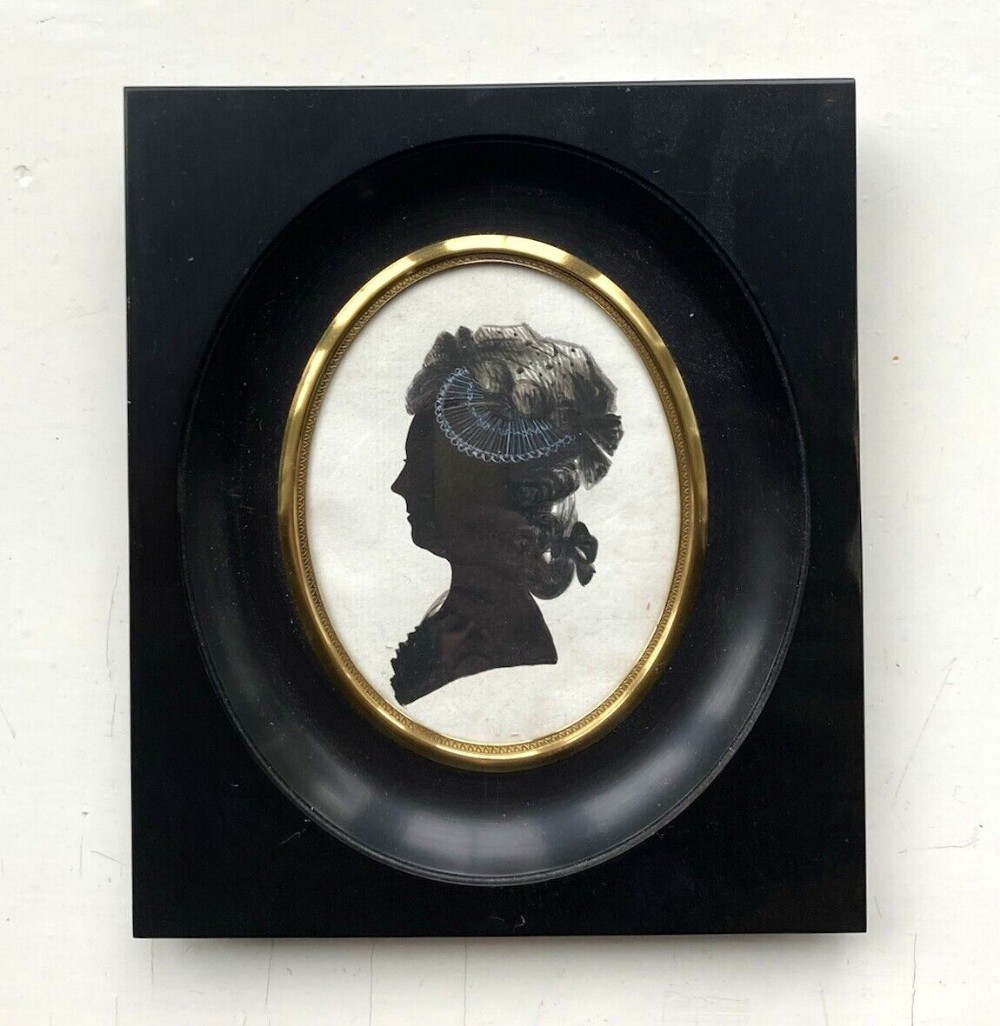 Original 18th Century Antique Silhouette Miniature Titled Verso Margaret Roberts 1702
