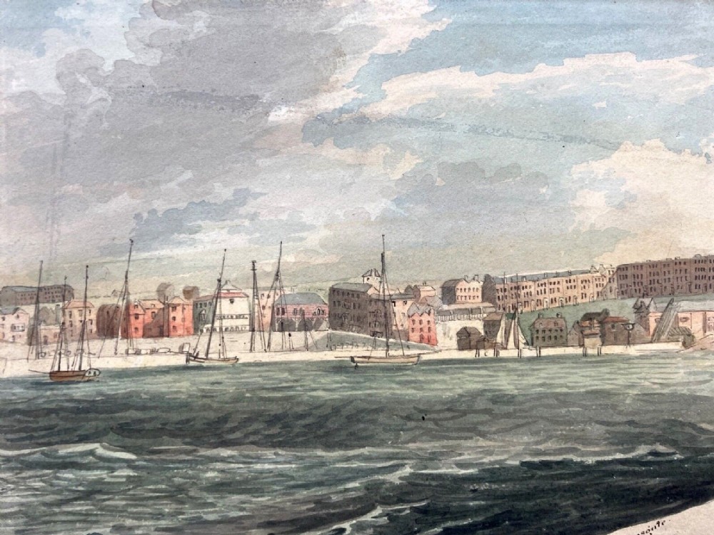 Original 19th Century Antique Watercolour Painting Ramsgate, Kent, Harbour & Town View