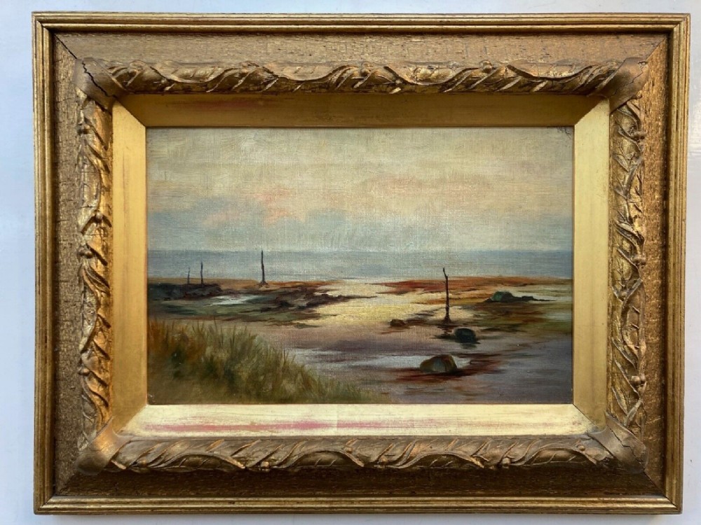 Original 19th Century Antique English School Oil Painting on Canvas Robin Hood's Bay North Yorkshire Seascape Landscape