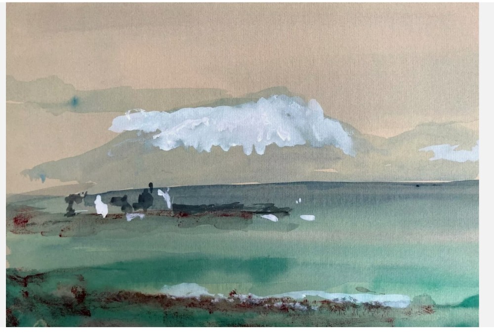 Kenneth Holmes mid 20th Century Vintage Watercolour Painting Snow Ben Nevis from Corpach Scotland