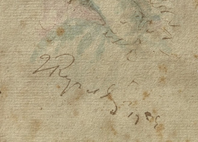 Attributed to Sir Joshua Reynolds Original mid 18th Century Antique Signed Watercolour Painting wash Sketch of a Young Lady wearing a Feather Hat View VIII