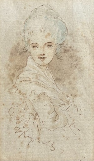 Attributed to Sir Joshua Reynolds Original mid 18th Century Antique Signed Watercolour Wash Sketch Painting Portrait of a Young Lady
