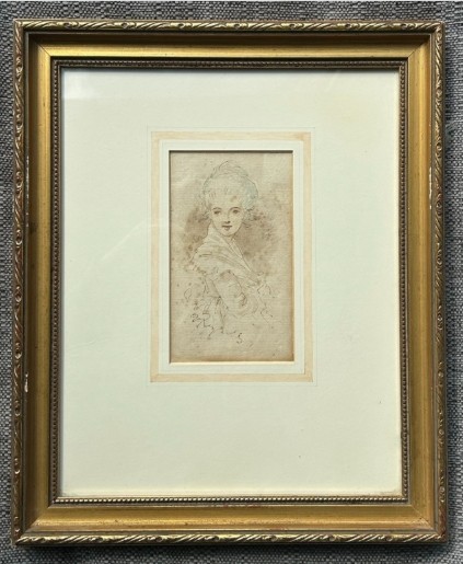 Attributed to Sir Joshua Reynolds Original mid 18th Century Antique Signed Watercolour Wash Sketch Painting Portrait of a Young Lady View II