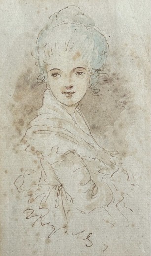 Attributed to Sir Joshua Reynolds Original mid 18th Century Antique Signed Watercolour Wash Sketch Painting Portrait of a Young Lady View III