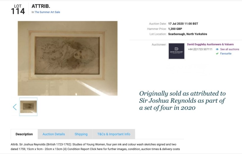 Attributed to Sir Joshua Reynolds Original mid 18th Century Antique Signed Watercolour Wash Sketch Painting Portrait of a Young Lady View IV