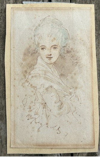 Attributed to Sir Joshua Reynolds Original mid 18th Century Antique Signed Watercolour Wash Sketch Painting Portrait of a Young Lady View V