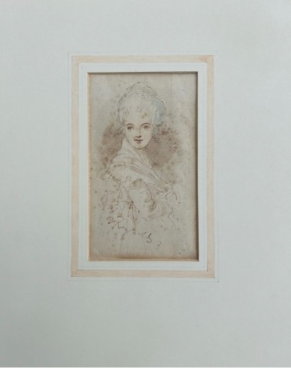 Attributed to Sir Joshua Reynolds Original mid 18th Century Antique Signed Watercolour Wash Sketch Painting Portrait of a Young Lady View VII