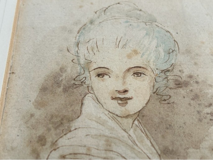 Attributed to Sir Joshua Reynolds Original mid 18th Century Antique Signed Watercolour Wash Sketch Painting Portrait of a Young Lady View IX
